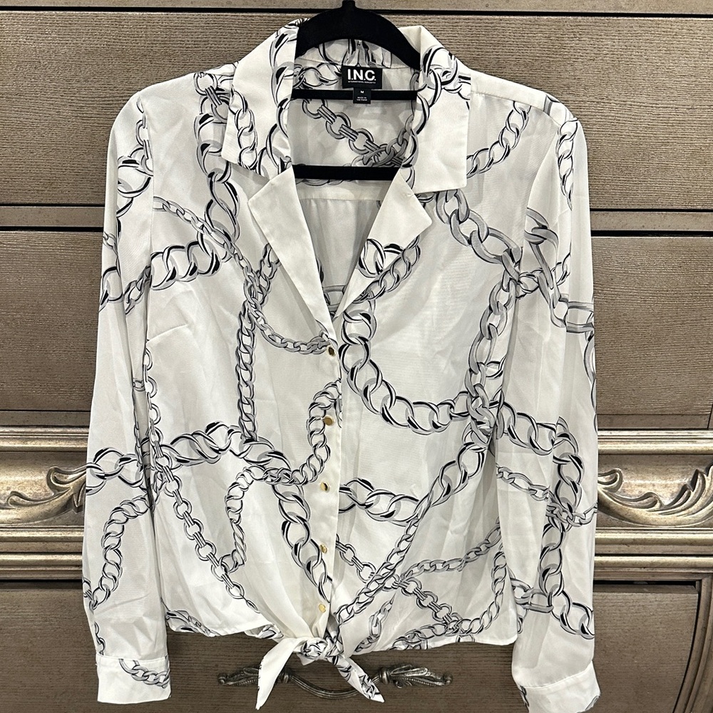 NWOT INC International Concepts Men's White Chain Print Shirt